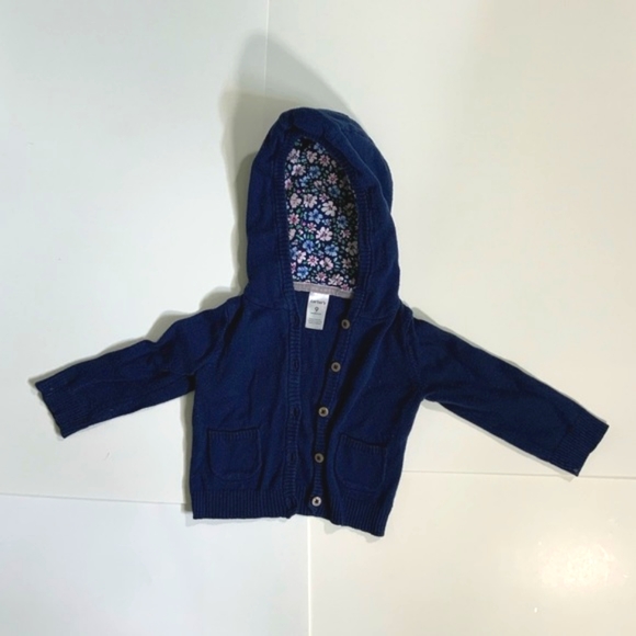 Carter's 9m Cotton Navy Baby Cardigan with Floral Lining - Picture 1 of 3